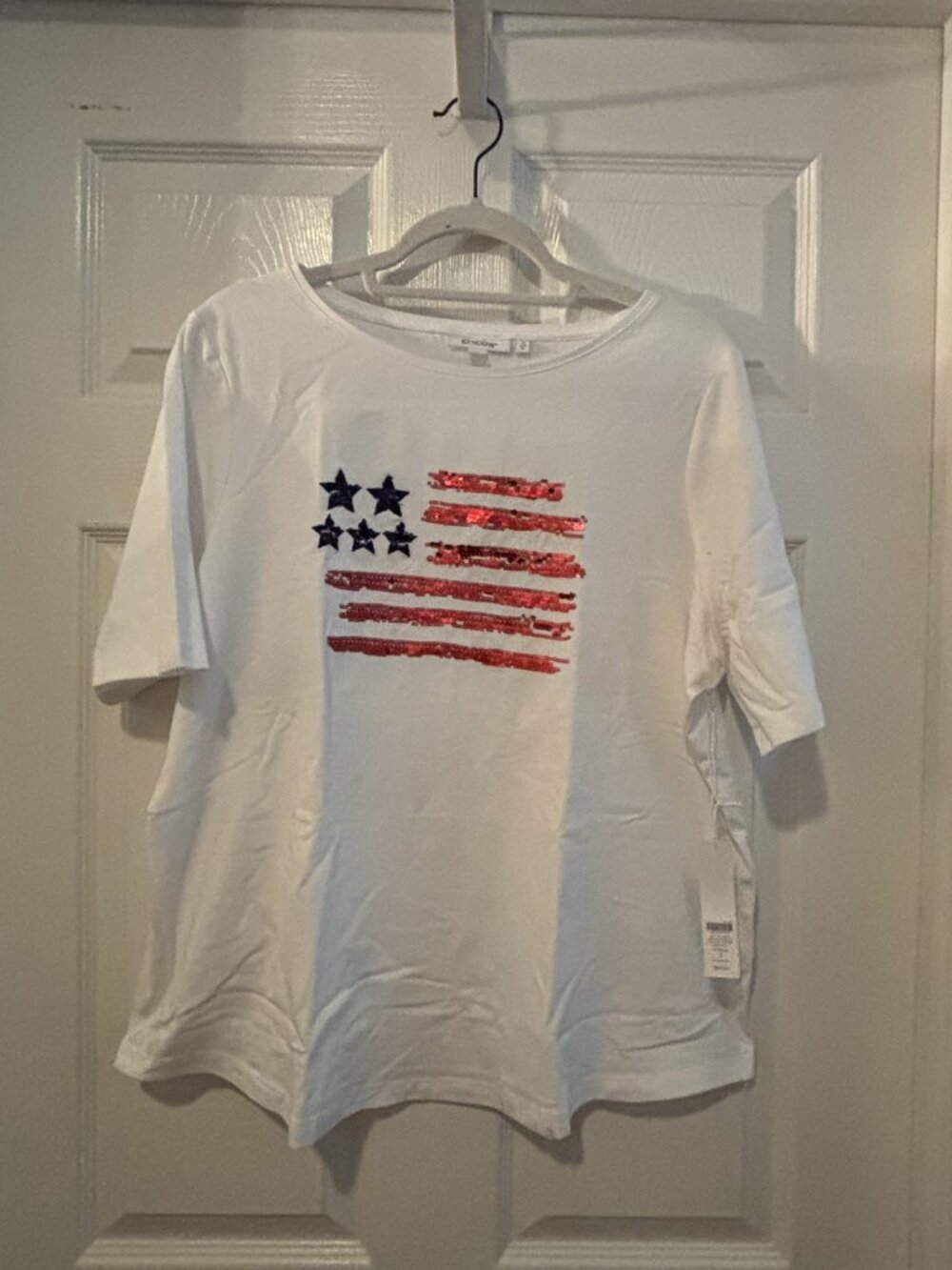NWT Chico's Embr. Americana Tee Top with Sequins